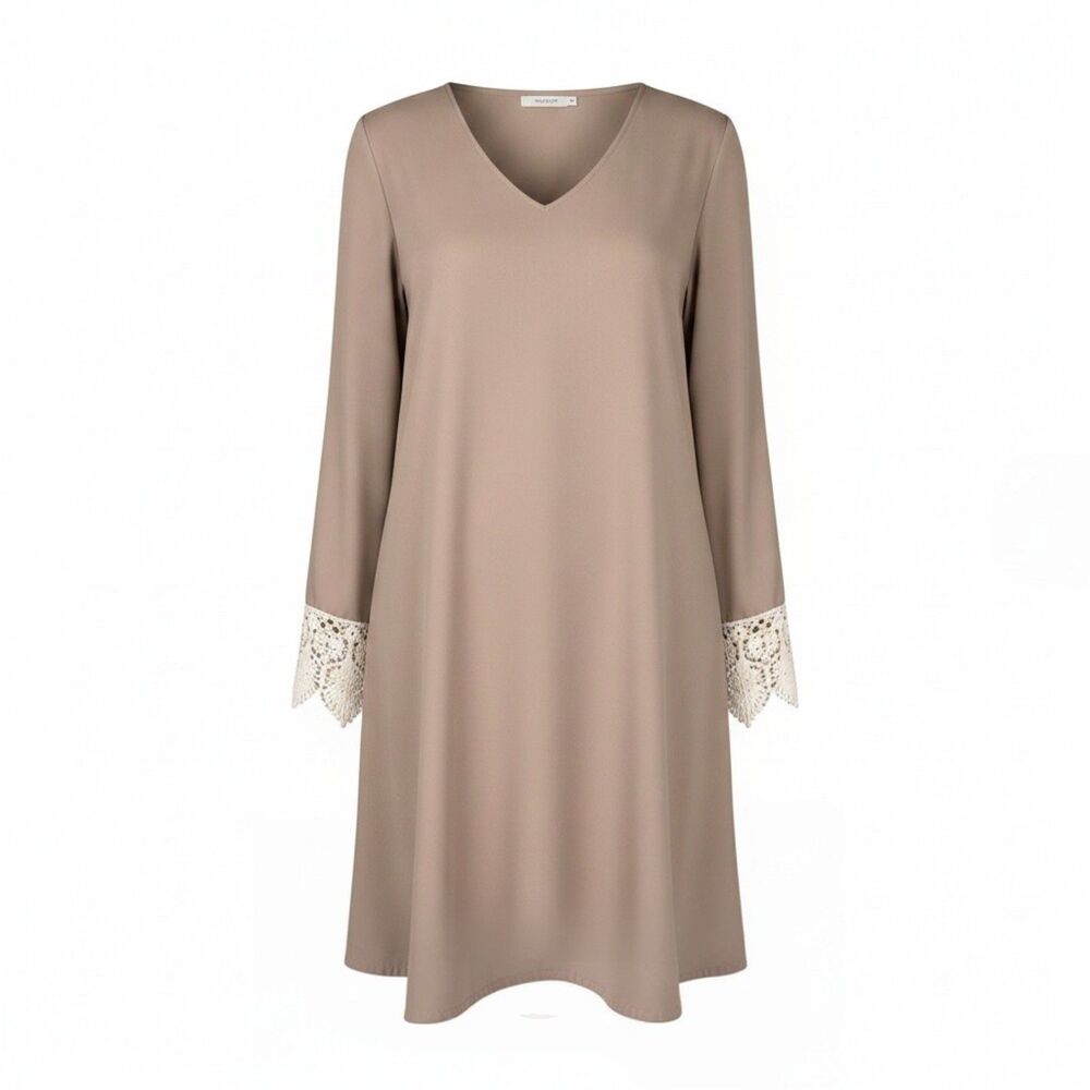 Jella C. Taupe Shift Dress Long Sleeve Boho M